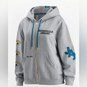 ERIN ANDREWS Jacksonville Jaguars Gray Full Zip Hoodie Jag Faces Embroidered Jax